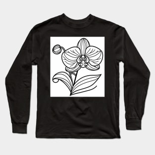 Black And White Orchid Design Long Sleeve T-Shirt